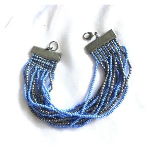 Silver and Blue Beaded Bracelet